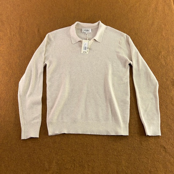 Icon Amsterdam Other - Icon Amsterdam Mens Large Oat Milk Capri Polo Long Sleeve Knit Shirt NWT
